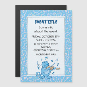 Blue Cat with Violin Magnetic Invitation