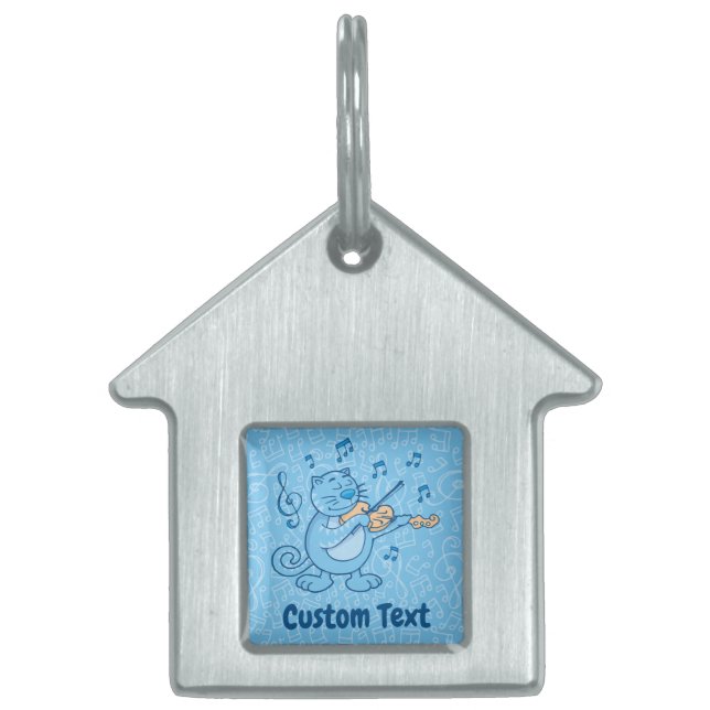 Blue Cat with Violin Pet ID Tag (Front)