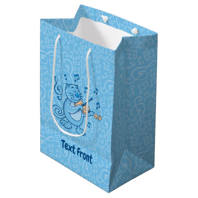 Blue Cat with Violin Small Gift Bag (Front Angled)