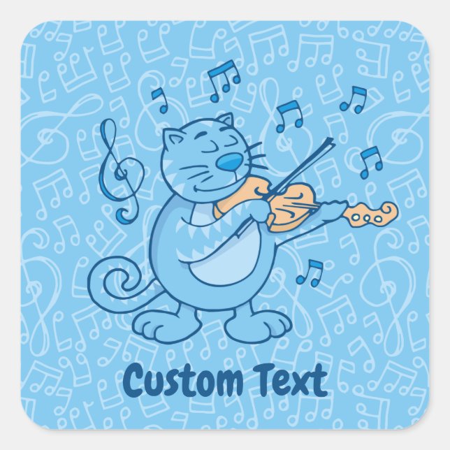 Blue Cat with Violin Square Sticker (Front)