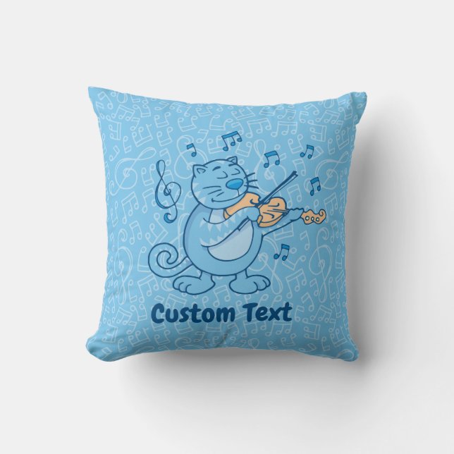 Blue Cat with Violin Throw Pillow (Front)