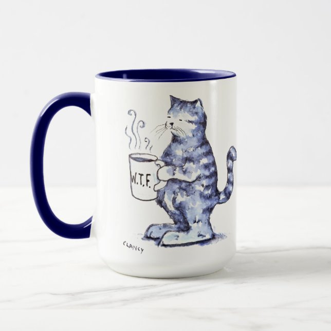 Blue cat with WTF cup  (Left)