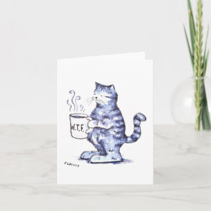 Blue cat with WTF cup Card