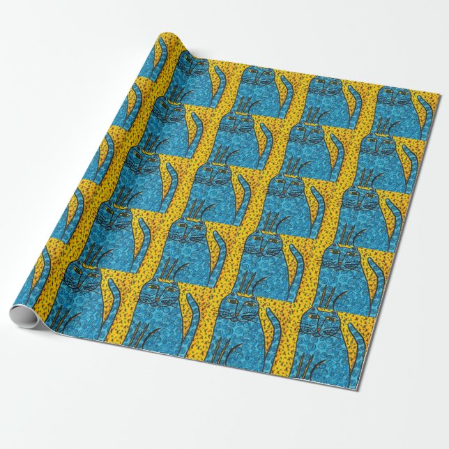 Blue Cat Wrapping Paper (Unrolled)