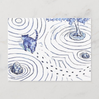 Blue Cat Zen Garden Holiday Postcard