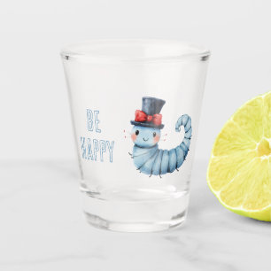 Blue Caterpillar Black Hat Red Bow Shot Glass