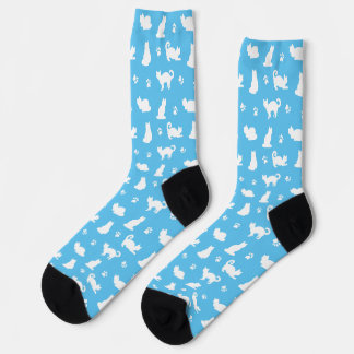 Blue Cats and Paw Prints Pattern Socks