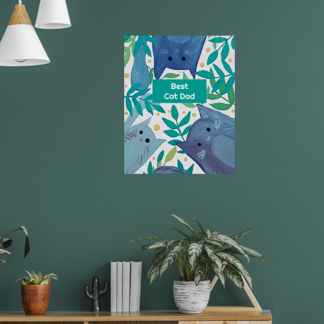 Blue Cats & branches Best cat dad Poster (Living Room 1)