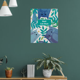 Blue Cats & branches Best cat mom Poster