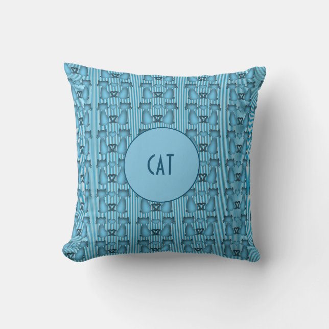Blue Cats Hypnotic Stripe Pattern withCustom Spot  Throw Pillow (Front)