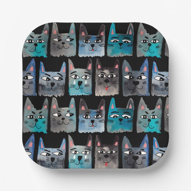 Blue cats paper plate (Front)