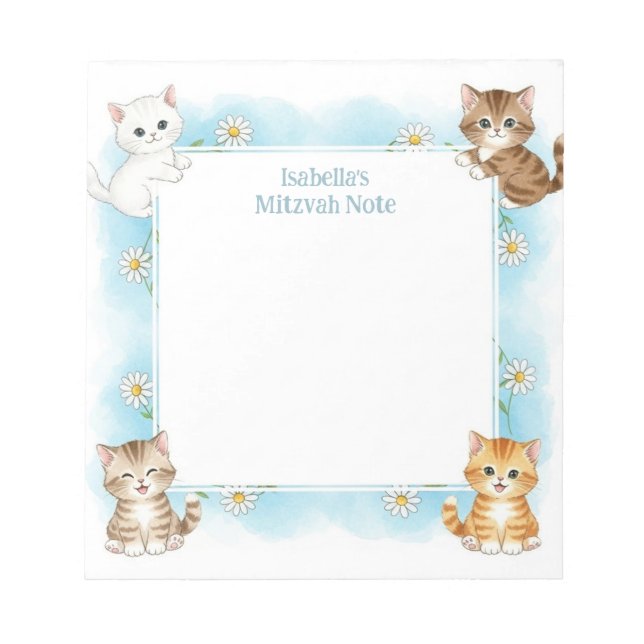 Blue Cats Personalized Mitzvah Notes Notepad (Front)