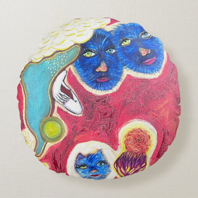 blue cats round pillow (Front)
