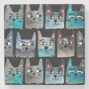 Blue cats stone coaster