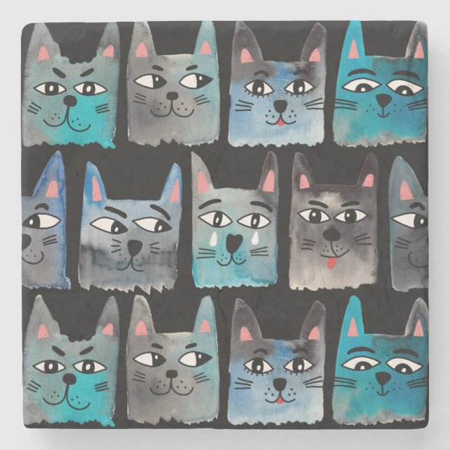 Blue cats stone coaster (Front)