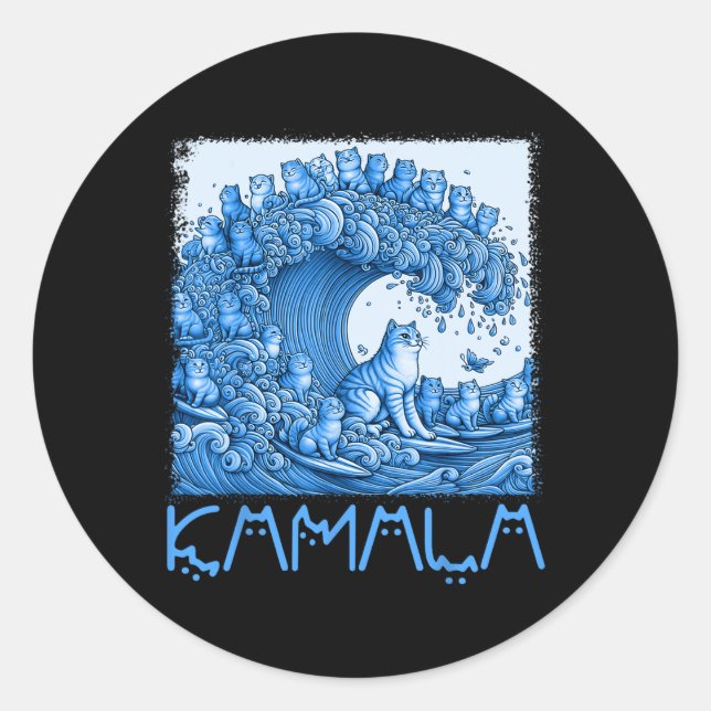 Blue Cats Wave For Kamala 2024  Classic Round Sticker (Front)