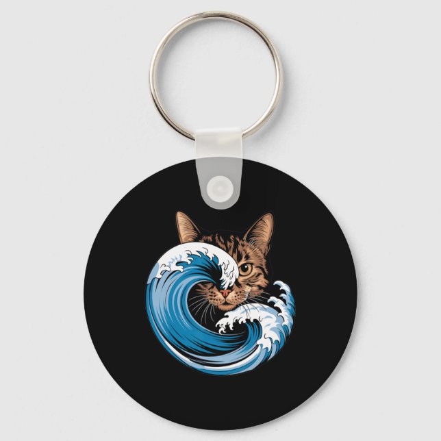 Blue Cats Wave For Kamala Funny Blue Wave Of Cat L Keychain (Front)