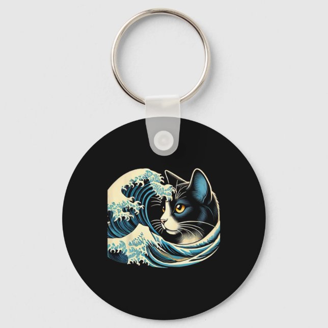 Blue Cats Wave For Kamala Funny Blue Wave Of Cat L Keychain (Front)