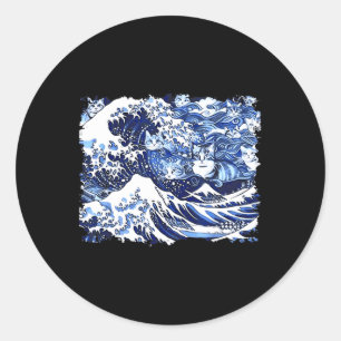 Blue Cats Wave For Kamala Funny Cat Lady Classic Round Sticker