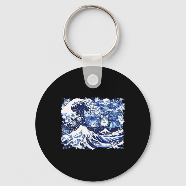Blue Cats Wave For Kamala Funny Cat Lady  Keychain (Front)
