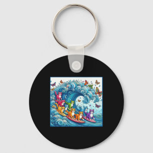 Blue Cats Wave For Kamala Funny Cat Lady Keychain