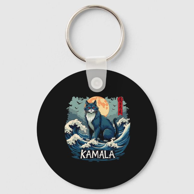 Blue Cats Wave For Kamala Funny  Keychain (Front)