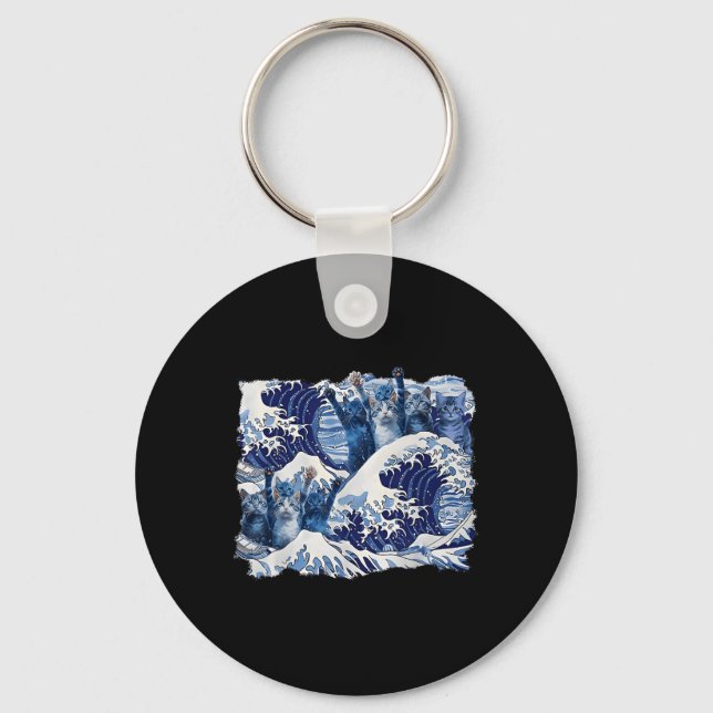 Blue Cats Wave For Kamala Harris Blue Wave Of Cat  Keychain (Front)