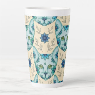 BLUE CATS WITH FLOWERS LATTE MUG