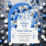Blue Celebration Balloons 21st Birthday Party Invitation<br><div class="desc">Celebrate in style with this vibrant and eye-catching 21st birthday party invitation, featuring a stunning cascading balloon arch design in shades of blue, and accented with white and grey. The bold '21' at the centre adds a playful yet chic touch, perfectly setting the tone for a memorable celebration. The design...</div>