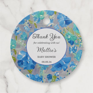Blue Celebration Floral Baby Shower Favour Tags