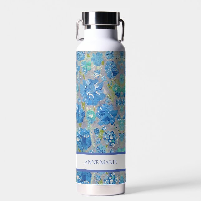 Blue Celebration Floral Custom Water Bottle (Front)
