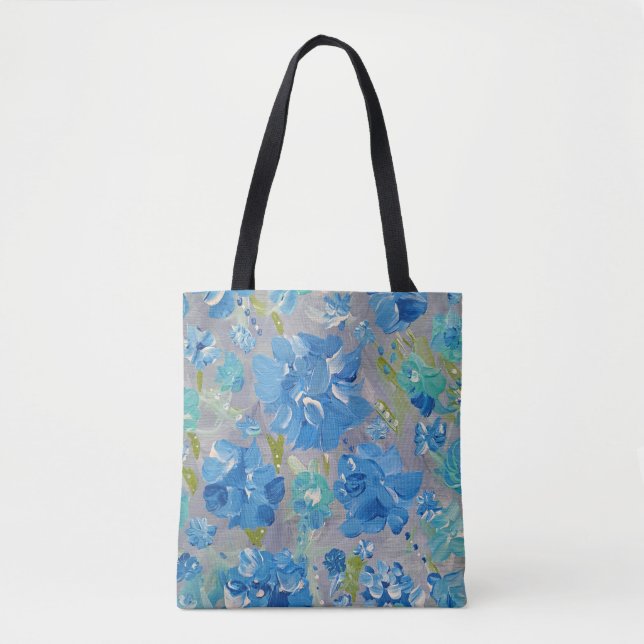 Blue Celebration Floral Tote Bag (Front)