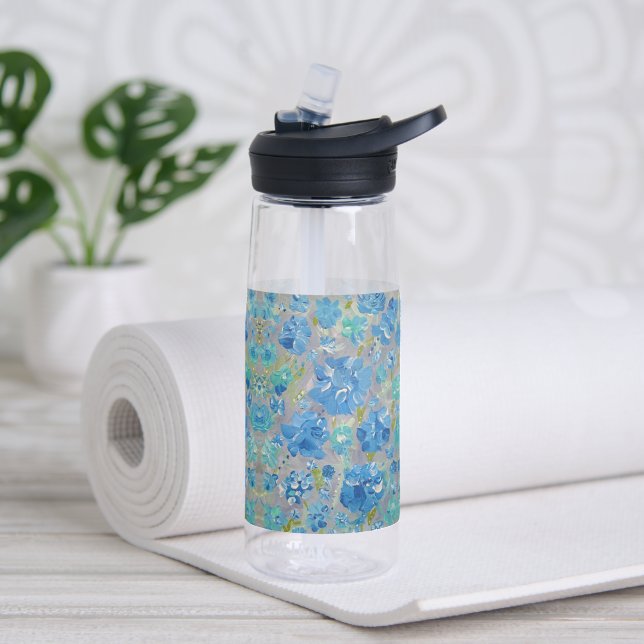 Blue Celebration Floral Water Bottle (Yoga)