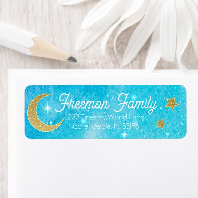 Blue Celestial Moon and Stars Baby shower Adresse (En situation)