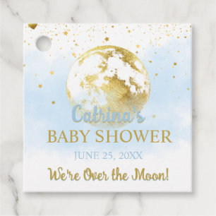 Blue Celestial Over the Moon and Stars Baby Shower Favour Tags