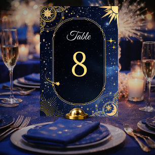 Blue Celestial Shooting Star Sun Moon Wedding Table Number