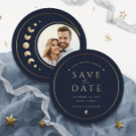 Blue Celestial Wedding Save The Date Card<br><div class="desc">Announce the dawn of your celestial love story with the "Blue Celestial Wedding Save the Date, " against a captivating blue background. This personalized masterpiece captures the essence of your unique bond with the crescent moon design from our celestial collection. The cherished photo of the couple frames your connection with...</div>