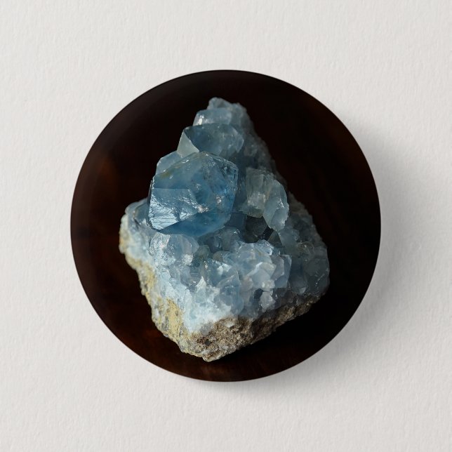Blue Celestite Crystal 2 Inch Round Button (Front)