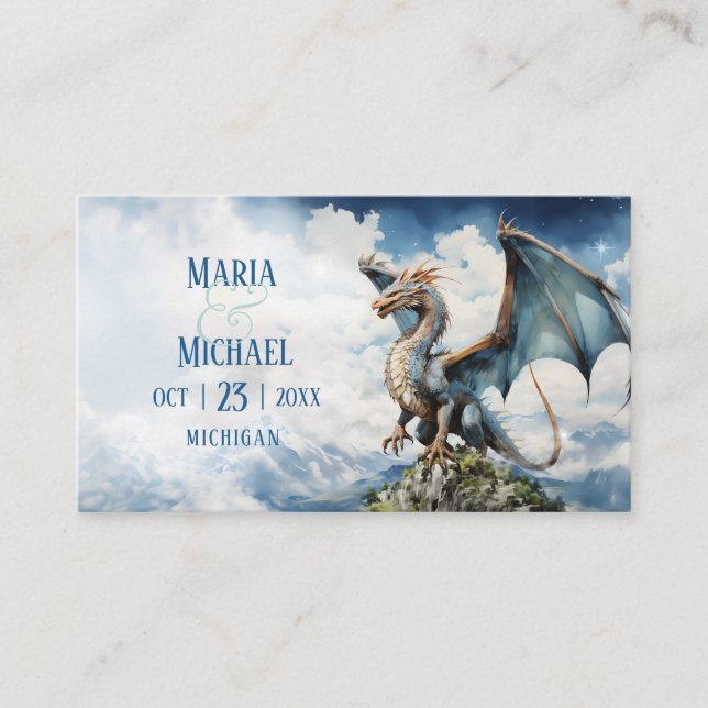 Blue Celtic Dragon QR Code Wedding Wishlist Enclosure Card (Front)