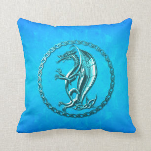 Blue Celtic Dragon Throw Pillow