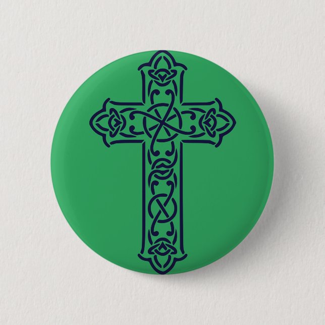 Blue Celtic High cross 2 Inch Round Button (Front)