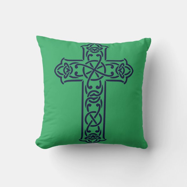 Blue Celtic High cross Throw Pillow (Front)