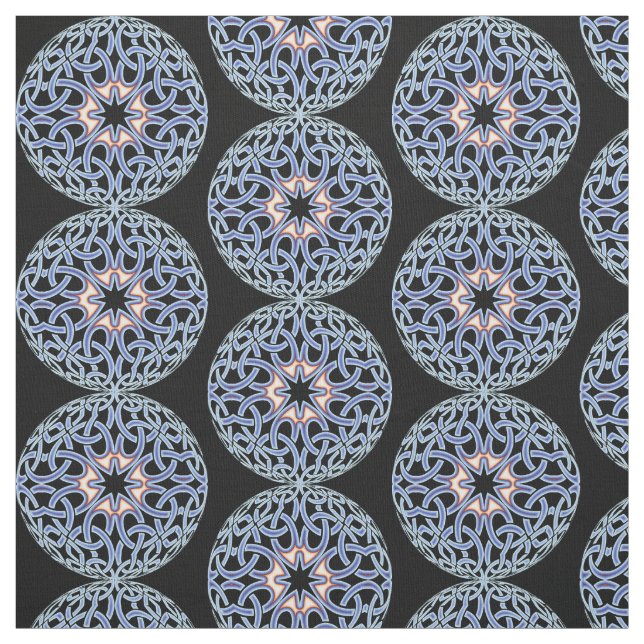 Blue Celtic Knot Mandala Pattern Fabric (Swatch)