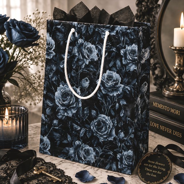 Blue Cemetery Roses Gothic Floral Medium Gift Bag (Creator Uploaded)