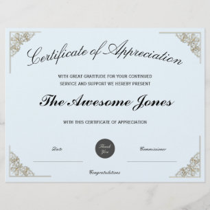 Blue Certificate of Appreciation w/ Custom Logo