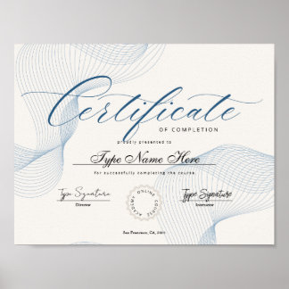 Blue Certificate of completion, achievement, excel Poster