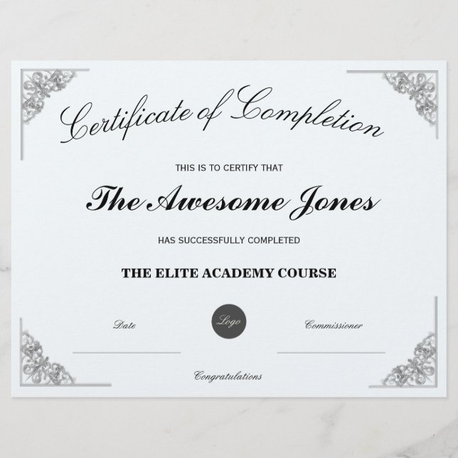 Blue Certificate of Completion with Custom Logo (Front)