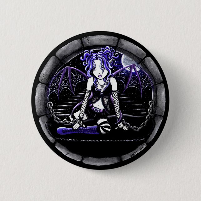 "Blue Chained" Gothic Fairy Art Pinback Button (Front)