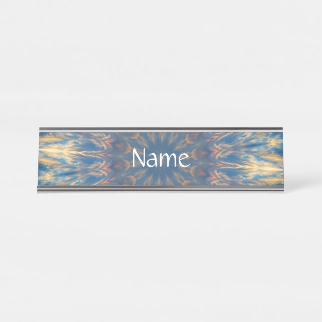 Blue Chakra Kaleidoscope Thunder_Cove Desk Name Plate (Front)