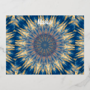 Blue Chakra Kaleidoscope Thunder_Cove  Foil Holiday Postcard
